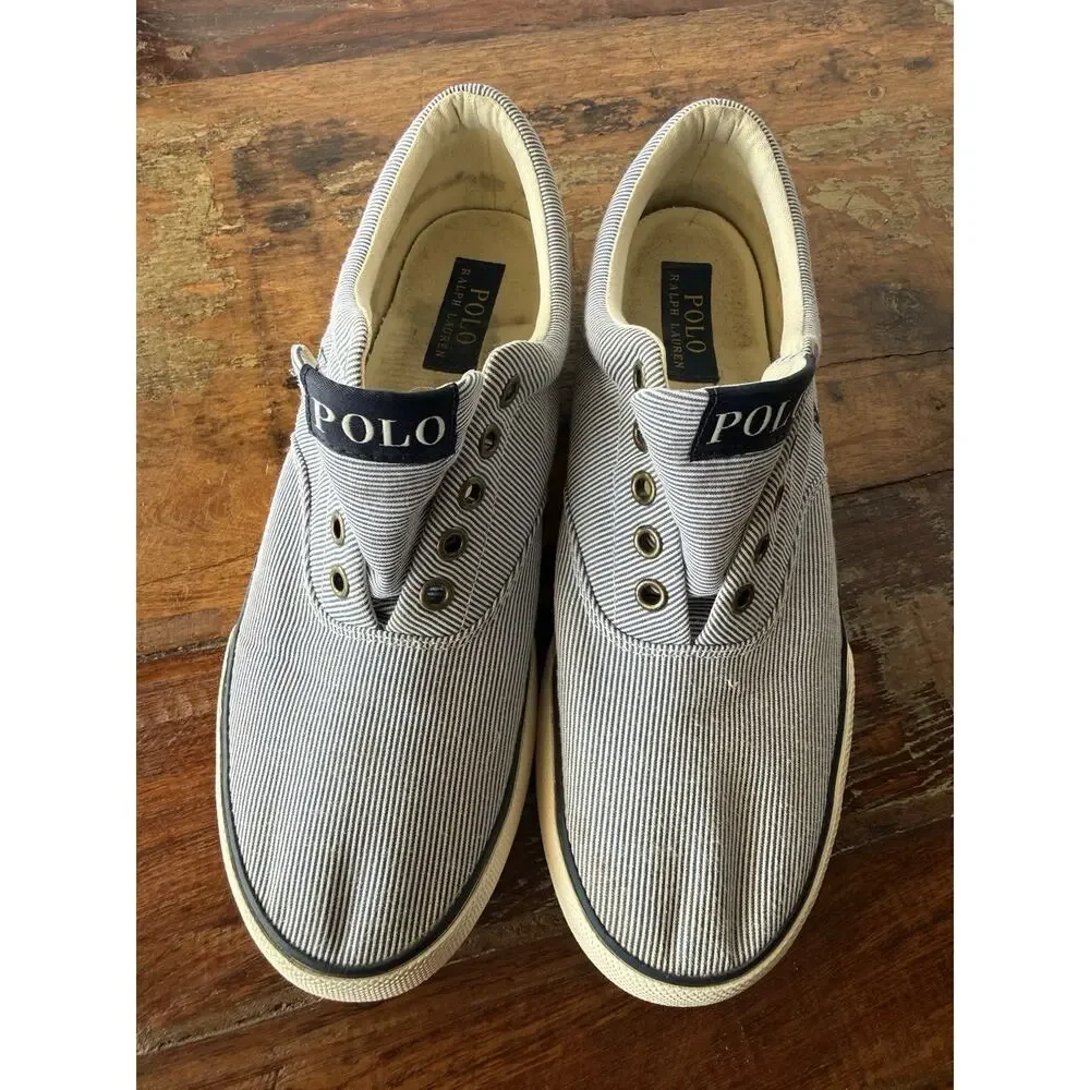 Polo Ralph Lauren Forestmont II Men’s 9D Pinstripe Canvas Low Top Sneakers Navy